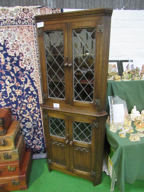 Old charm style oak corner display cabinet, height 170cms. Estimate £10-20. - Image 4 of 4