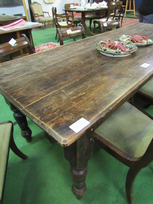 Pine table on turned legs, 226cms x 82cms x 76cms. Estimate £40-60. - Image 2 of 4