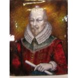 19th century framed enamel on copper portrait of Sir Walter Raleigh signed monogram C.P. (Claudius