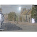 Framed & glazed pencil picture of a church scene (possibly Pangbourne) by Brian Fowler, framed &