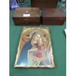 Rosewood trinket box, rosewood jewellery box & contents. Estimate £60-80.