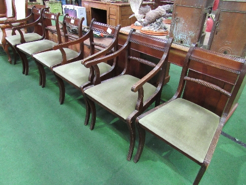 Regency-style rope twist back dining chairs, 3 carvers & 3 standard. Estimate £30-40.