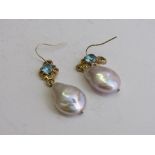 Pair of Zurcon & pearl earrings, mounted in 14ct gold. Estimate £100-120.