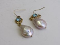Pair of Zurcon & pearl earrings, mounted in 14ct gold. Estimate £100-120.