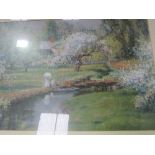 Framed & glazed picture of a lady by a stream by Wendel, & Renoir print Pinot Boulevard Street in