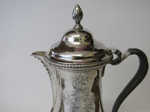 George III hallmarked silver coffee pot, engraved with flowers & swags, leather handle, by John - Image 3 of 6