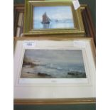 Framed print of interior with woman drinking by Peter de Hooch & framed painting of 'Sailing By'