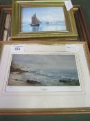 Framed print of interior with woman drinking by Peter de Hooch & framed painting of 'Sailing By'