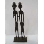 Alberto Giacometti inspired bronze sculpture of man & woman, 12 inch tall. Estimate £20-40.