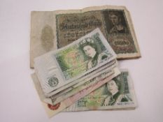 Bank of England Ten Shilling note with 6x £1 notes & 3 Reichbank notes. Estimate £20-30.