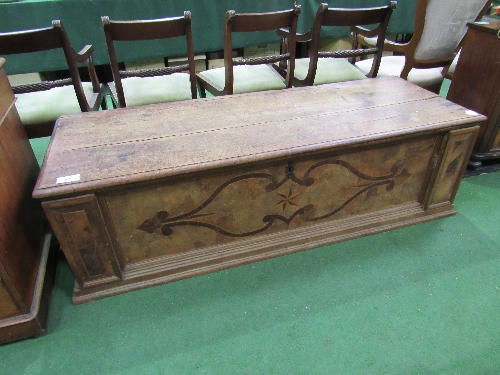 Very large 19th century mahogany German wedding chest with inlaid design to front & moulded base
