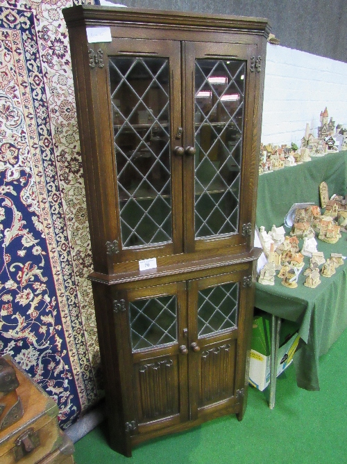 Old charm style oak corner display cabinet, height 170cms. Estimate £10-20. - Image 3 of 4