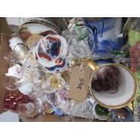 Qty of ceramic & glassware including hand cut crystal, glasses & 2 large Royal Doulton twin-