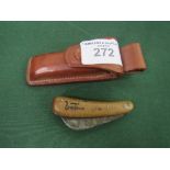 Opinal French pocket knife in leather scabbard & pocket pruning knife. Estimate £10-20.