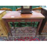 Mahogany fold-over top tea table with frieze drawer (a/f), 91cms x 48cms (closed) x 74cms.