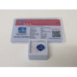 Natural blue cushion cut loose sapphire, wt 8.5 carat, with certificate. Estimate £50-70.