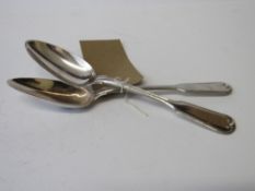 2 hallmarked 19th century German silver table spoons with engraved initials to handles, weight 4.