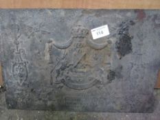 Cast iron plate bearing a coat of arms, 66cms x 43cms