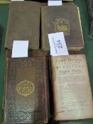 5 books: Poems of William Cowper, leather bound; English Physician by Nich Culpepper, London 1785 on