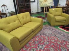 Brand new mustard coloured 2 seater sofa & matching armchair (retail price £650). Estimate £300-