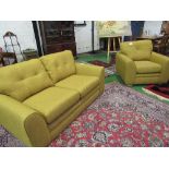 Brand new mustard coloured 2 seater sofa & matching armchair (retail price £650). Estimate £300-