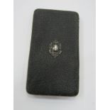 Black leather Victorian card case with sterling silver cartouche. Estimate £40-60.