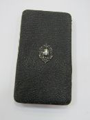Black leather Victorian card case with sterling silver cartouche. Estimate £40-60.