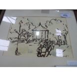 Bjorn Wiinblad signed picture of an angel & an ink & watercolour painting of a park scene signed