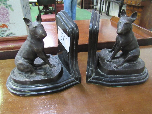 A pair of bronze English bull terrier bookends by Barrie