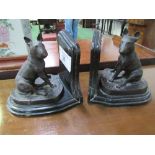 A pair of bronze English bull terrier bookends by Barrie