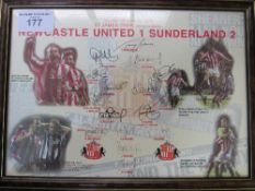 Framed & glazed Newcastle United V Sunderland print signed by the players