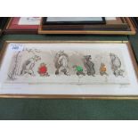 Framed & glazed print of French dogs, signed