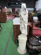 Plaster moulded statue of a female on plinth, a/f, height 142cms. Estimate £50-80.