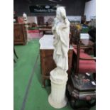 Plaster moulded statue of a female on plinth, a/f, height 142cms. Estimate £50-80.