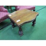 Mahogany shaped top coffee table. Estimate £10-20.