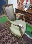 French upholstered armchair & a tub chair for upholstery. Estimate £20-30.