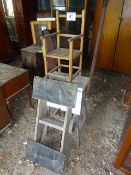 Pine stand, small chair & piano trolley