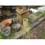 5 stone planters, chimney pot and 2 stone squirrels