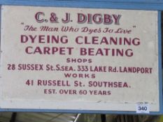C & J Digby Dyeing, Cleaning, Carpet Beating sign 109cm x 78cm