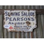 Shaving Saloon Pearsons antiseptic enamel sign 60cm x 46cm