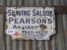 Shaving Saloon Pearsons antiseptic enamel sign 60cm x 46cm