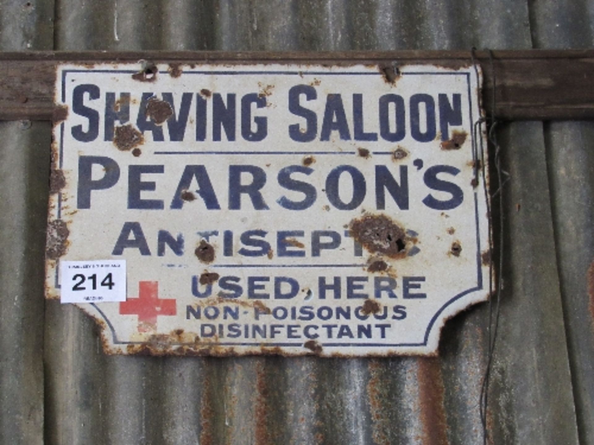 Shaving Saloon Pearsons antiseptic enamel sign 60cm x 46cm