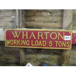 Wharton Working Load 5 tons sign