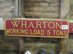 Wharton Working Load 5 tons sign