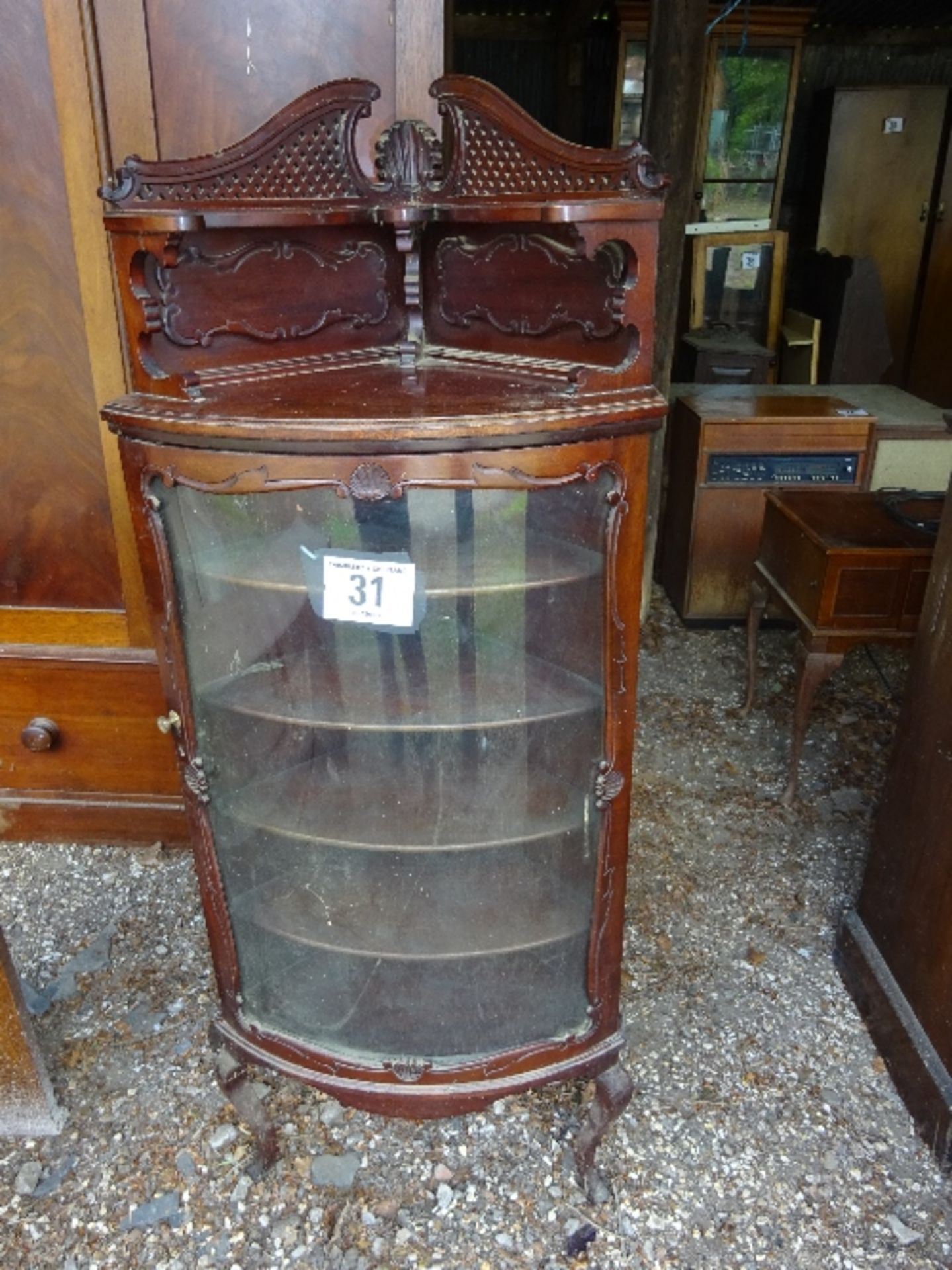Bow fronted corner fitting mahogany display cabinet