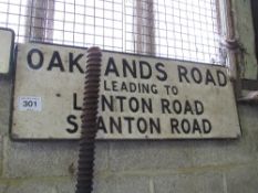Oaklands Road leading to Lynton Road, Stanton road sign 122cm x 46cm