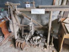 Wooden hand screw cramps and Victorian period wood lathe