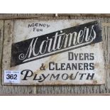 Mortimers Dyers & Cleaners enamel sign 53cm x 36cm