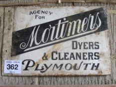 Mortimers Dyers & Cleaners enamel sign 53cm x 36cm