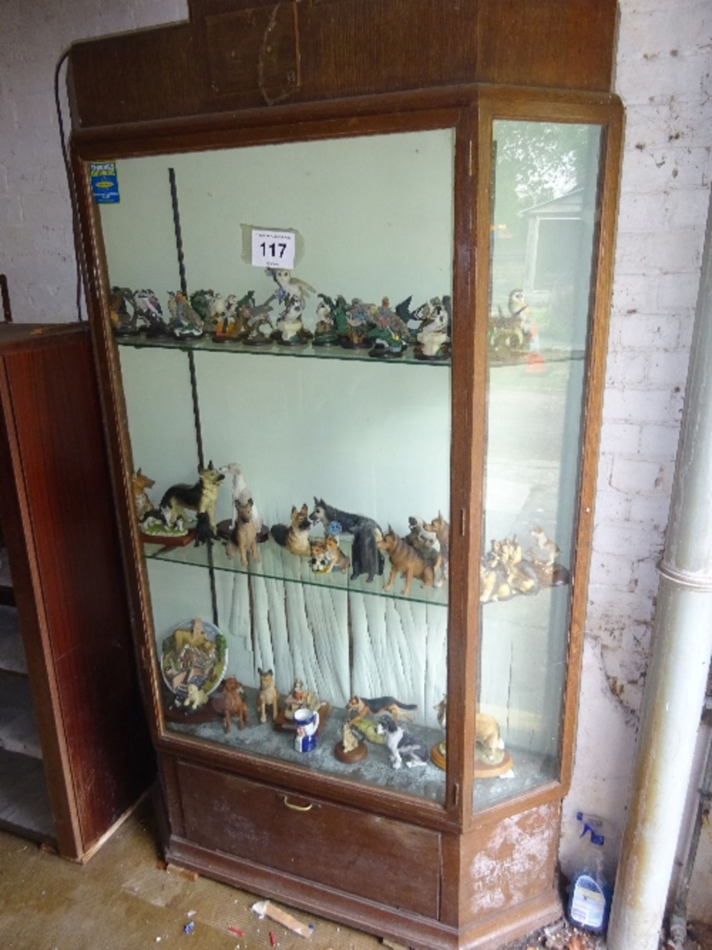 Display cabinet and contents - dogs and birds